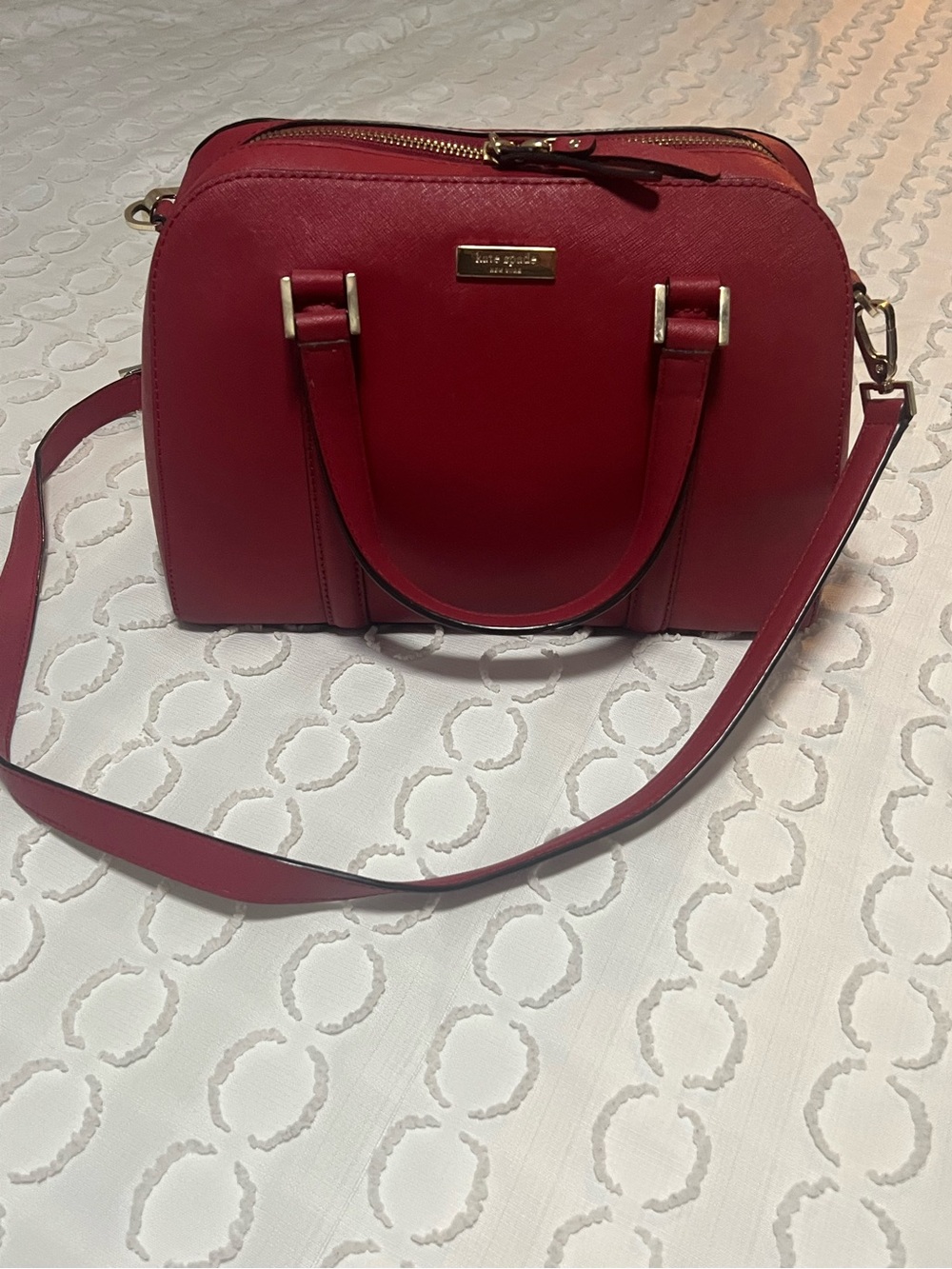 Kate Spade Red Saffiano Dome Satchel with Crossbody Strap - Picture 1 of 7